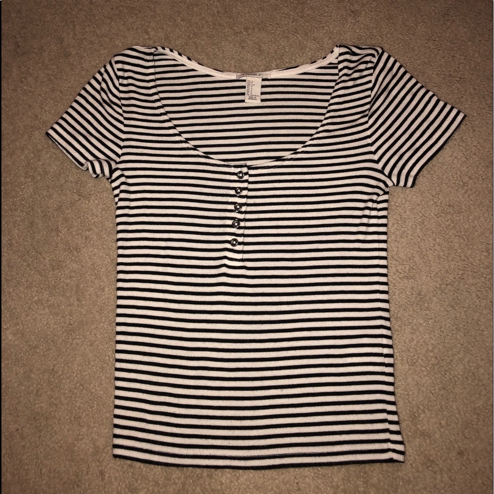 black and white stripped top with buttons
